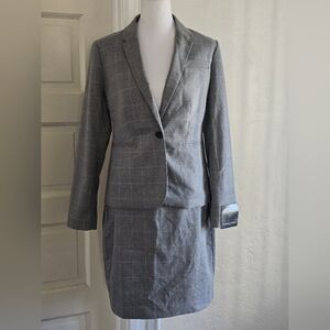 NEW Banana Republic Gray Windowpane Women's Suit Jacket & Skirt Set